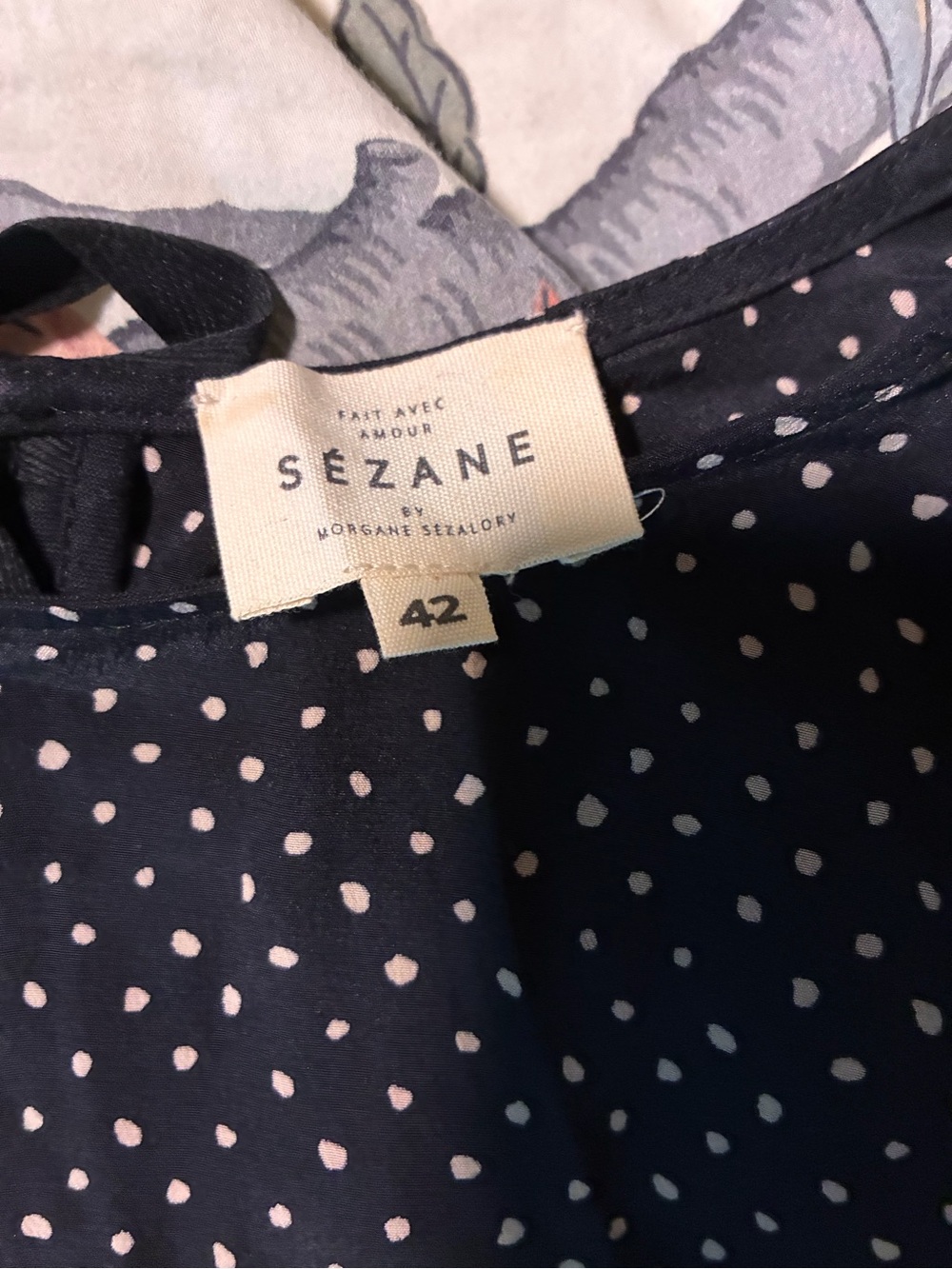 Sézane Navy Long-Sleeve Polka Dot Dress with Pink Dots
